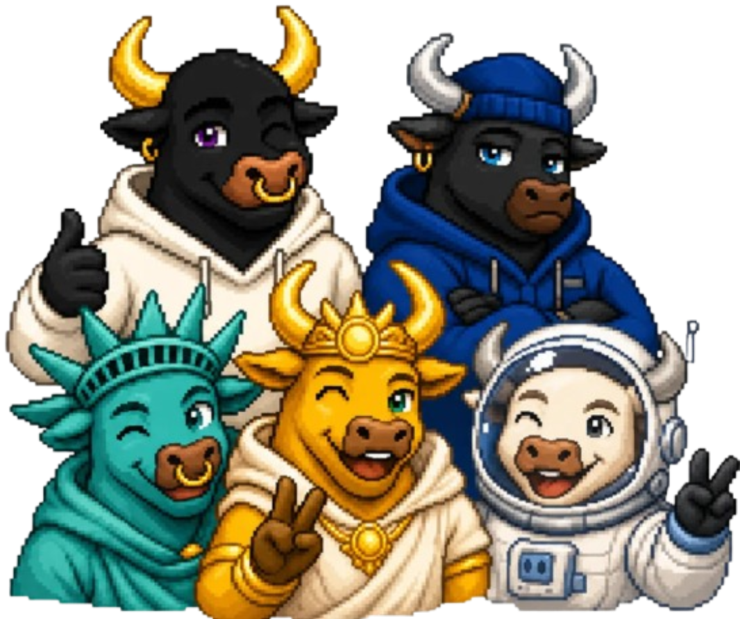 A group of five Bull World Order bulls posing together